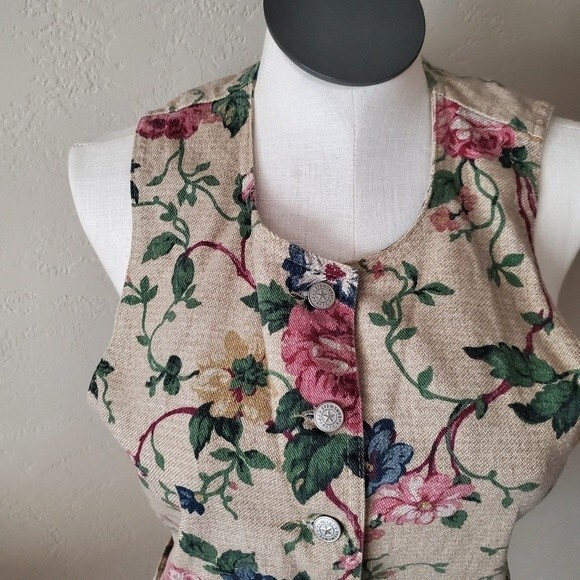 Womens Vintage 90s floral denim vest Large - Picture 2 of 9
